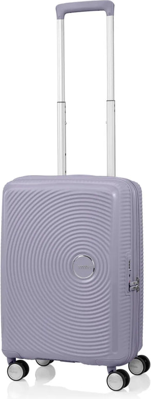 American Tourister Curio 2 - 55 cm Expandable Carry-On Spinner Suitcase - Hushed Orchid / Glow front view for size comparison