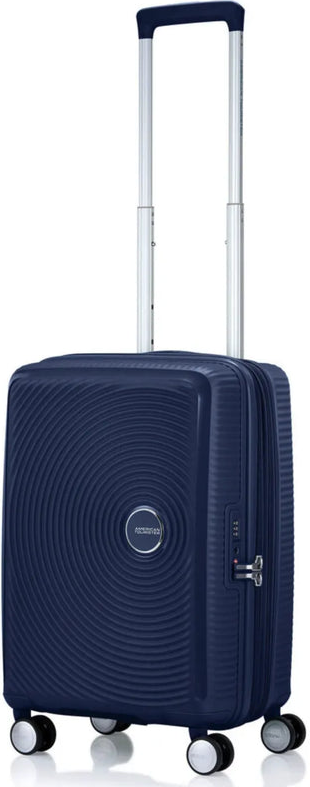 American Tourister Curio 2 - 55 cm Expandable Carry-On Suitcase - Arctic Navy front view for size comparison