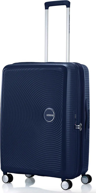 American Tourister Curio 2 - 69 cm Expandable Spinner Suitcase - Arctic Navy front view for size comparison
