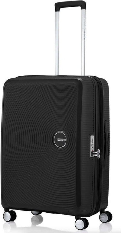 American Tourister Curio 2 - 69 cm Expandable Spinner Suitcase - Black shown to scale