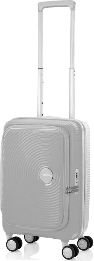 American Tourister Curio Book Opening 55 cm Expandable Carry-On Suitcase - Cool Grey front view for size comparison