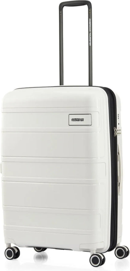 American Tourister Light Max 69 cm Expandable Spinner Suitcase - Off White front view for size comparison