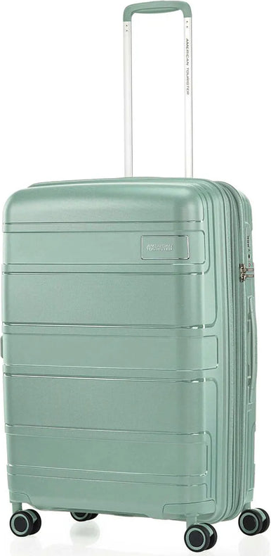 American Tourister Light Max 69 cm Expandable Spinner Suitcase - Urban Green front view for size comparison