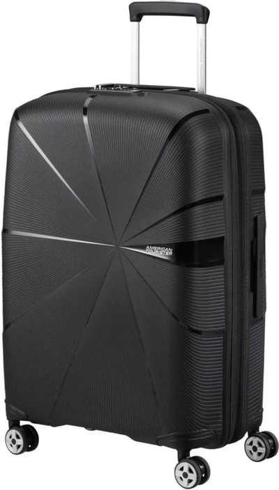 American Tourister Starvibe 67 cm Expandable Spinner Suitcase - Black shown to scale
