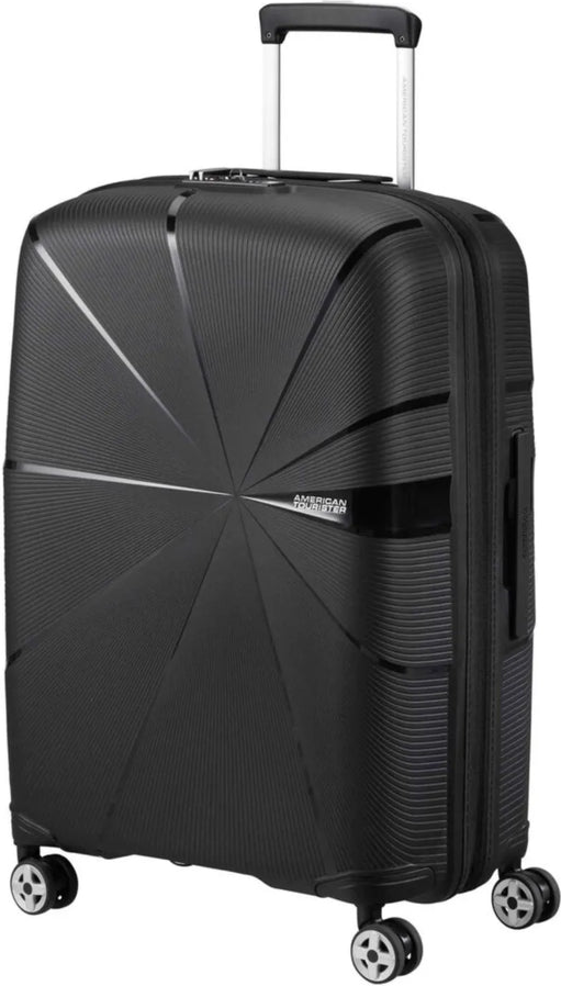 American Tourister Starvibe 67 cm Expandable Spinner Suitcase - Black front view for size comparison