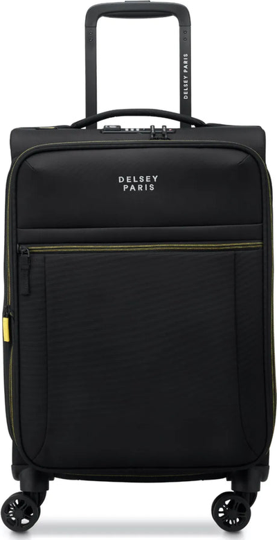 Delsey Brochant 3 - 55 cm 4-Wheel Expandable Carry-on Suitcase - Deep Black front view for size comparison