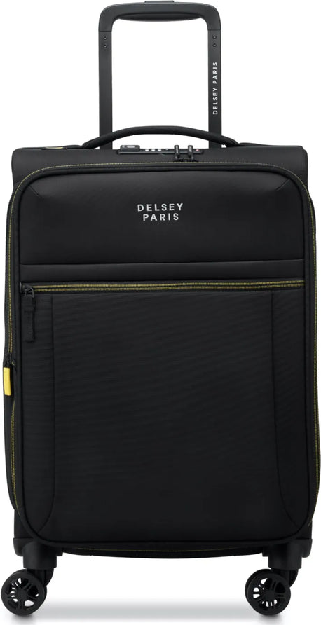 Delsey Brochant 3 - 55 cm 4-Wheel Expandable Carry-on Suitcase - Deep Black front view for size comparison