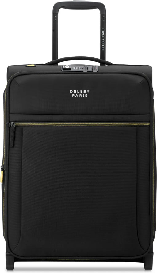 Delsey Brochant 3 - 55 cm Slim 2-Wheel Expandable Carry-on Suitcase - Deep Black front view for size comparison