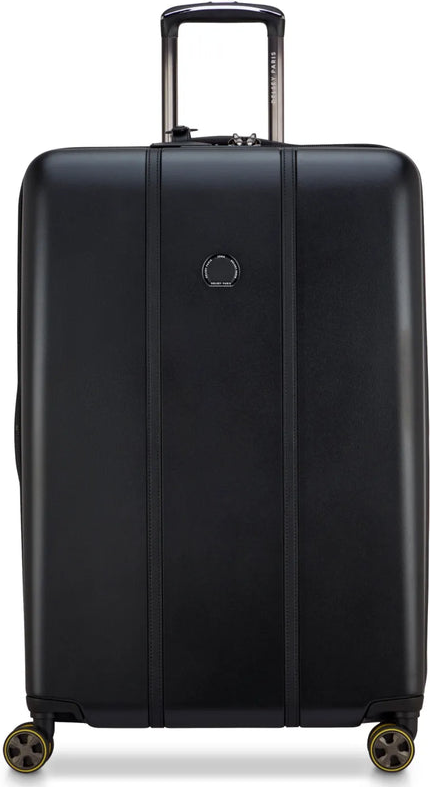 Delsey Cadence 76 cm 4-Wheel Expandable Suitcase - Deep Black front view for size comparison