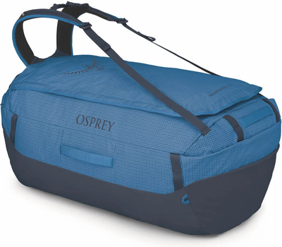Osprey Transporter 120L Duffel Bag with Backpack Straps - Blue Flame front view for size comparison