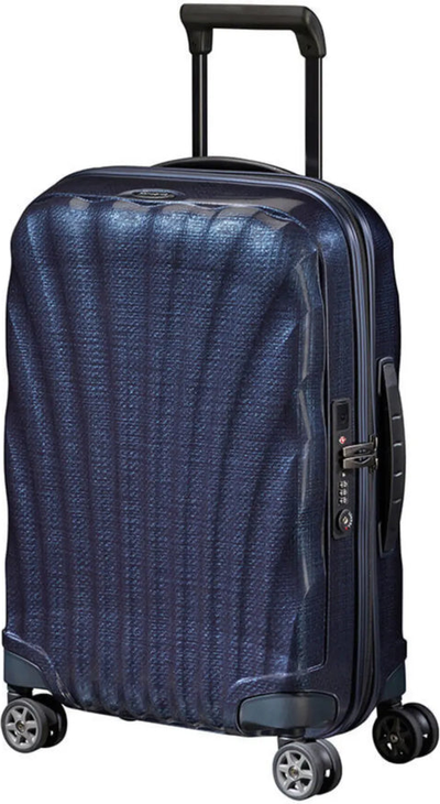 Samsonite C-Lite 55 cm Expandable 4-Wheel Cabin Spinner Suitcase with USB - Midnight Blue front view for size comparison