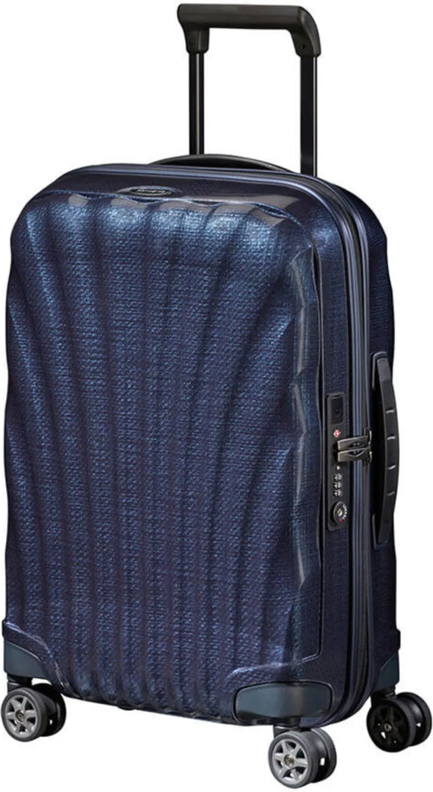 Samsonite C-Lite 55 cm Expandable 4-Wheel Cabin Spinner Suitcase with USB - Midnight Blue front view for size comparison