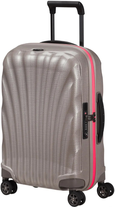 Samsonite C-Lite 55 cm Expandable 4-Wheel Cabin Spinner Suitcase with USB - Pearl / Fuchsia (Limited Edition) front view for size comparison