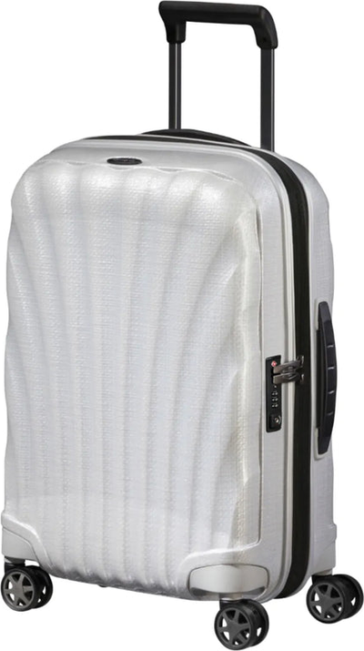 Samsonite C-Lite 55cm 4-Wheel Expandable Cabin Spinner Suitcase - Off White shown to scale