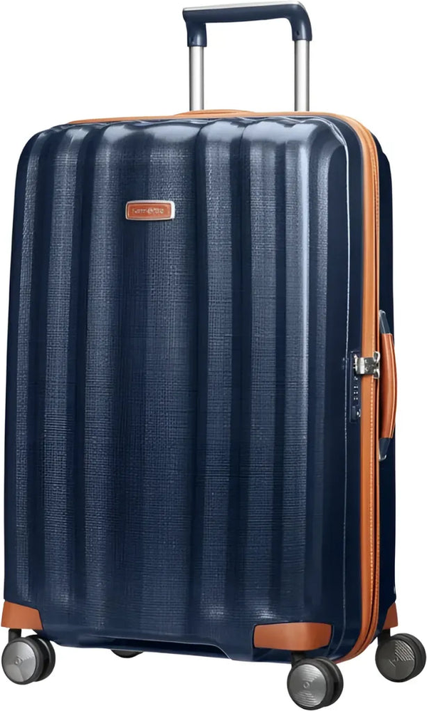 Samsonite Lite-Cube DLX Deluxe 76 cm 4 Wheeled Spinner Suitcase- Midnight Blue front view for size comparison
