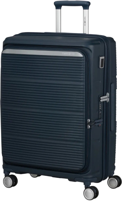 Samsonite Paralux 67 cm Expandable Front Opening Suitcase - Midnight Navy front view for size comparison