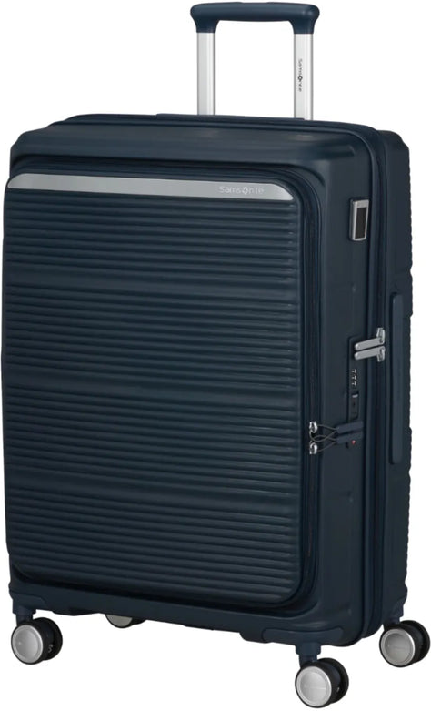Samsonite Paralux 67 cm Expandable Front Opening Suitcase - Midnight Navy front view for size comparison