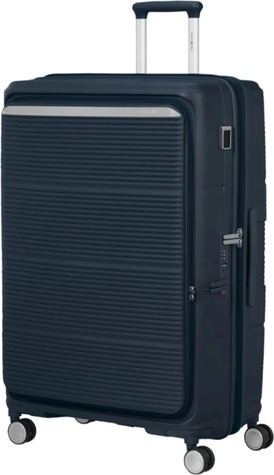Samsonite Paralux 81 cm Expandable Front Opening Suitcase - Midnight Navy front view for size comparison