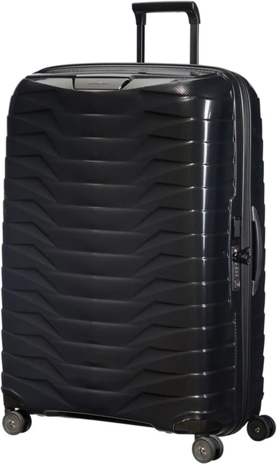 Samsonite Proxis 81 cm 4 Wheel Spinner Suitcase - Black front view for size comparison