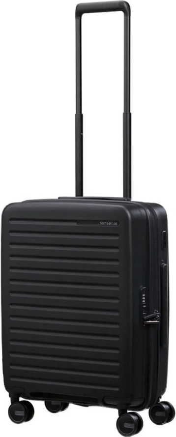 Samsonite Restackd 55 cm Expandable Cabin Suitcase - Black front view for size comparison
