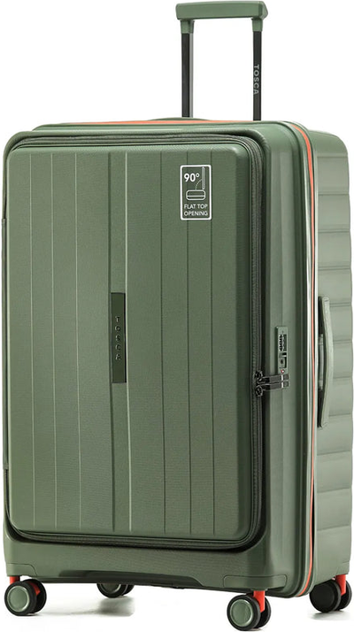 Tosca Cruiser 77 cm Front Opening 4-Wheel Expandable Suitcase - Khaki / Orange shown to scale