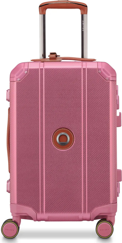 tu-delsey-alur-55-cm-aluminium-zipperless-4-wheel-cabin-suitcase-pink front view for size comparison