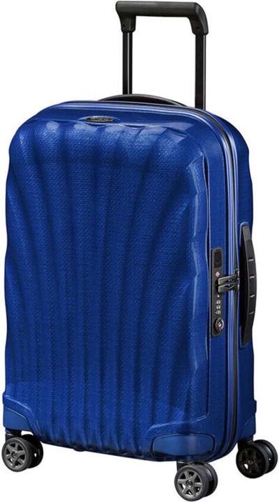 tu-samsonite-c-lite-55-cm-expandable-4-wheel-cabin-spinner-suitcase-deep-blue front view for size comparison