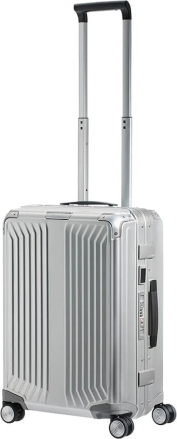 tu-samsonite-lite-box-alu-anodised-aluminium-55-cm-4-wheeled-spinner-aluminium front view for size comparison