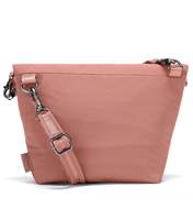 Bag converts from a small crossbody to a larger size crossbody bag