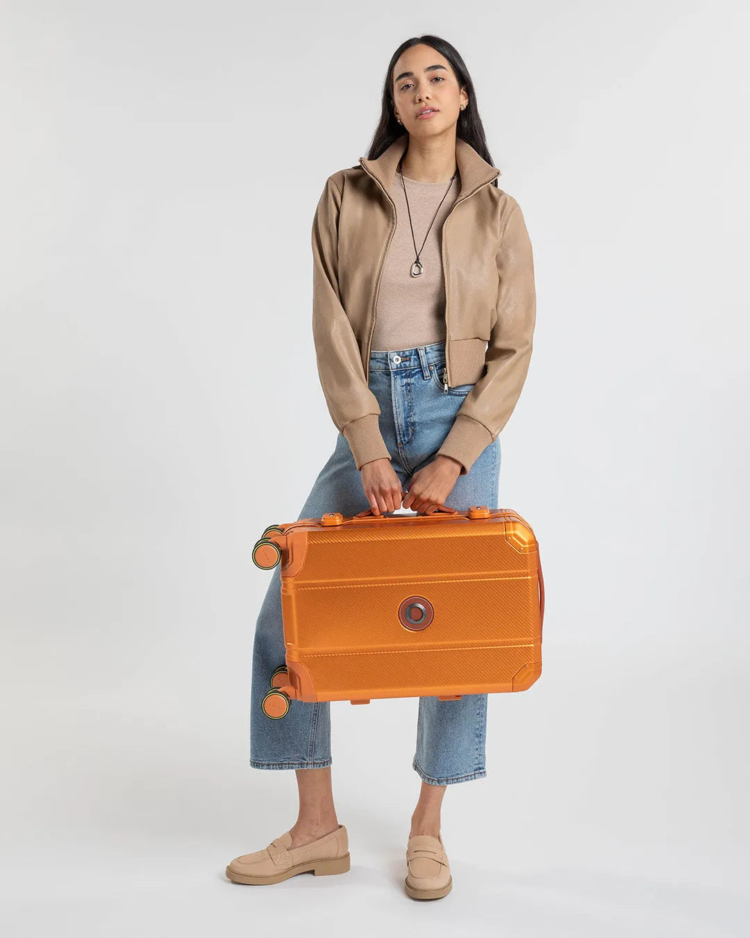 Delsey Alu'r brushed aluminium zipperless suitcase with reinforced corners and TSA locks
