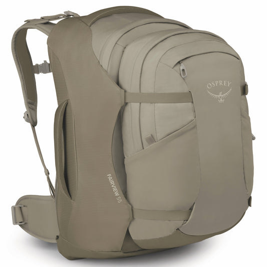 Osprey Farview 55L Women's Travel Pack with Detachable Fairview Day Pack - Sawdust Tan