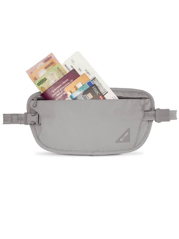 Zippered main compartment fits passport