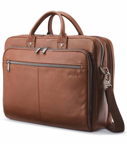 Samsonite Classic Leather Toploader 15.6" Laptop Bag - Cognac