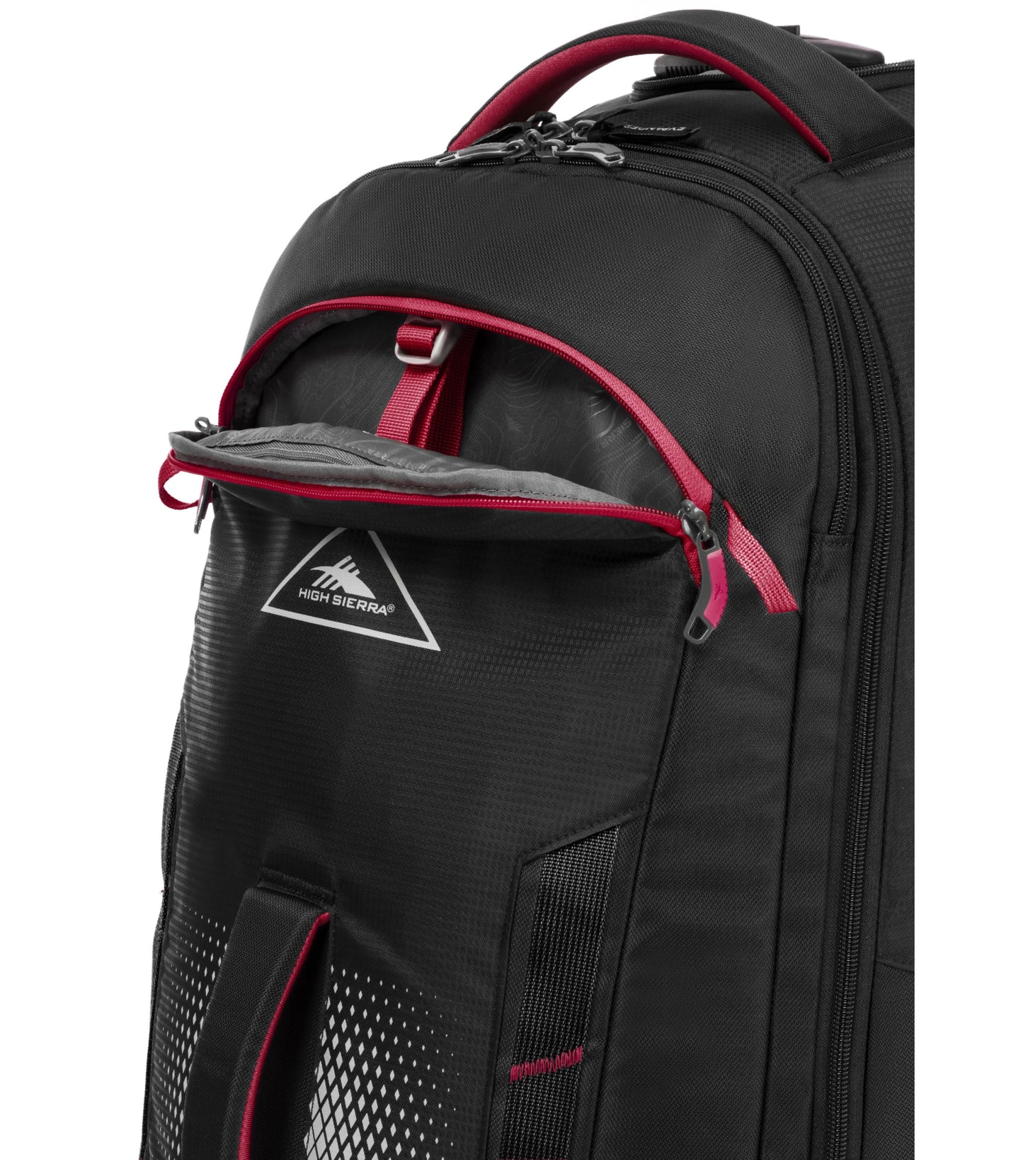 High Sierra Composite V4 76 cm Wheeled Duffle with Hidden Backpack Straps - Black / Red