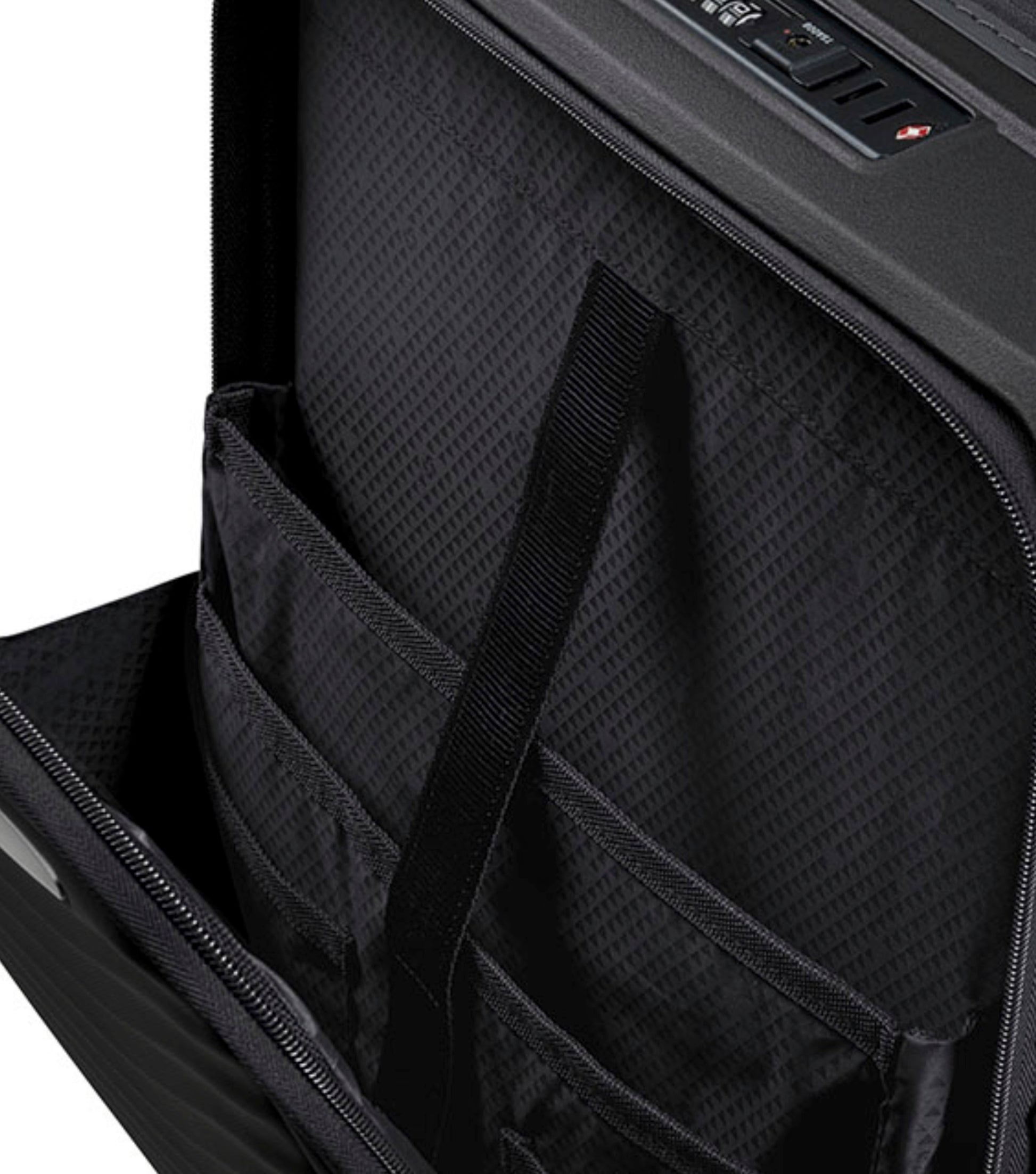 Lockable front zippered pocket with dedicated, padded laptop and tablet sleeves