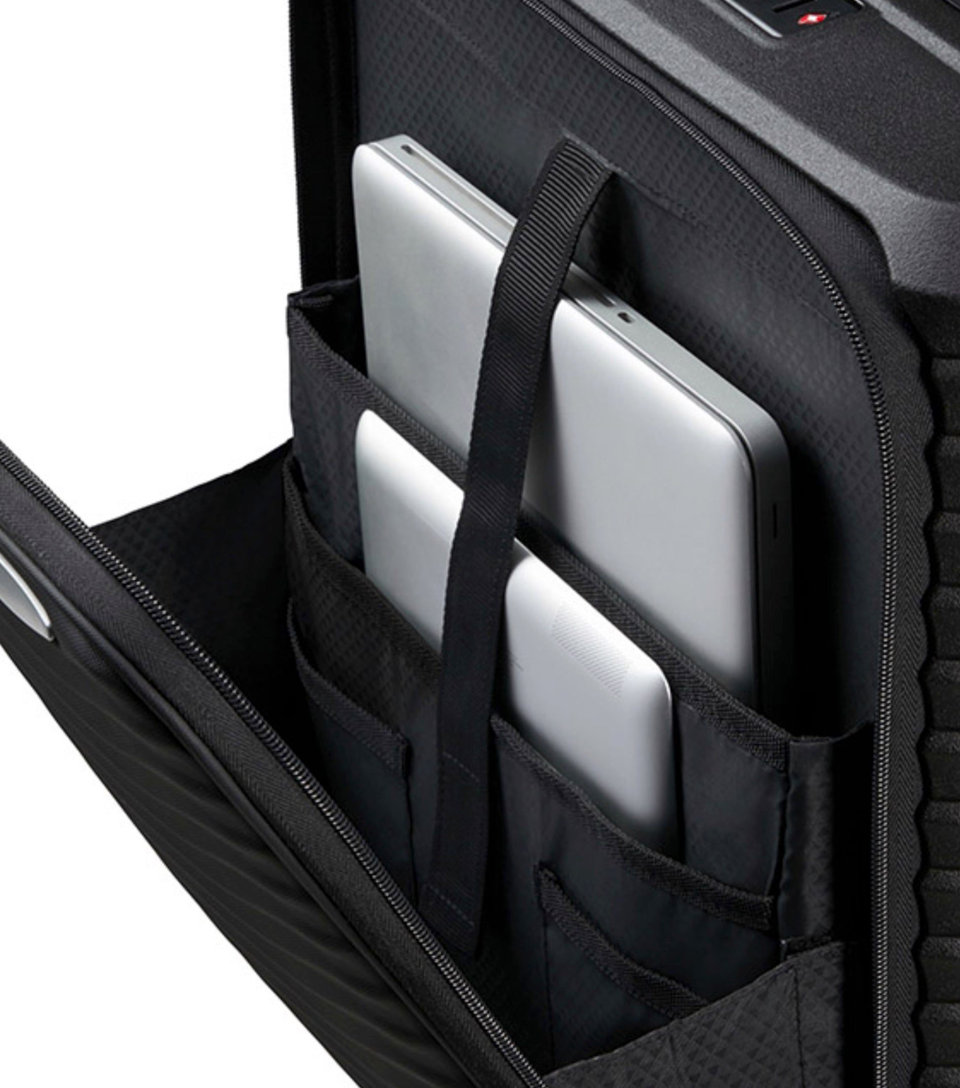 Laptop and tablet pockets in front compartment