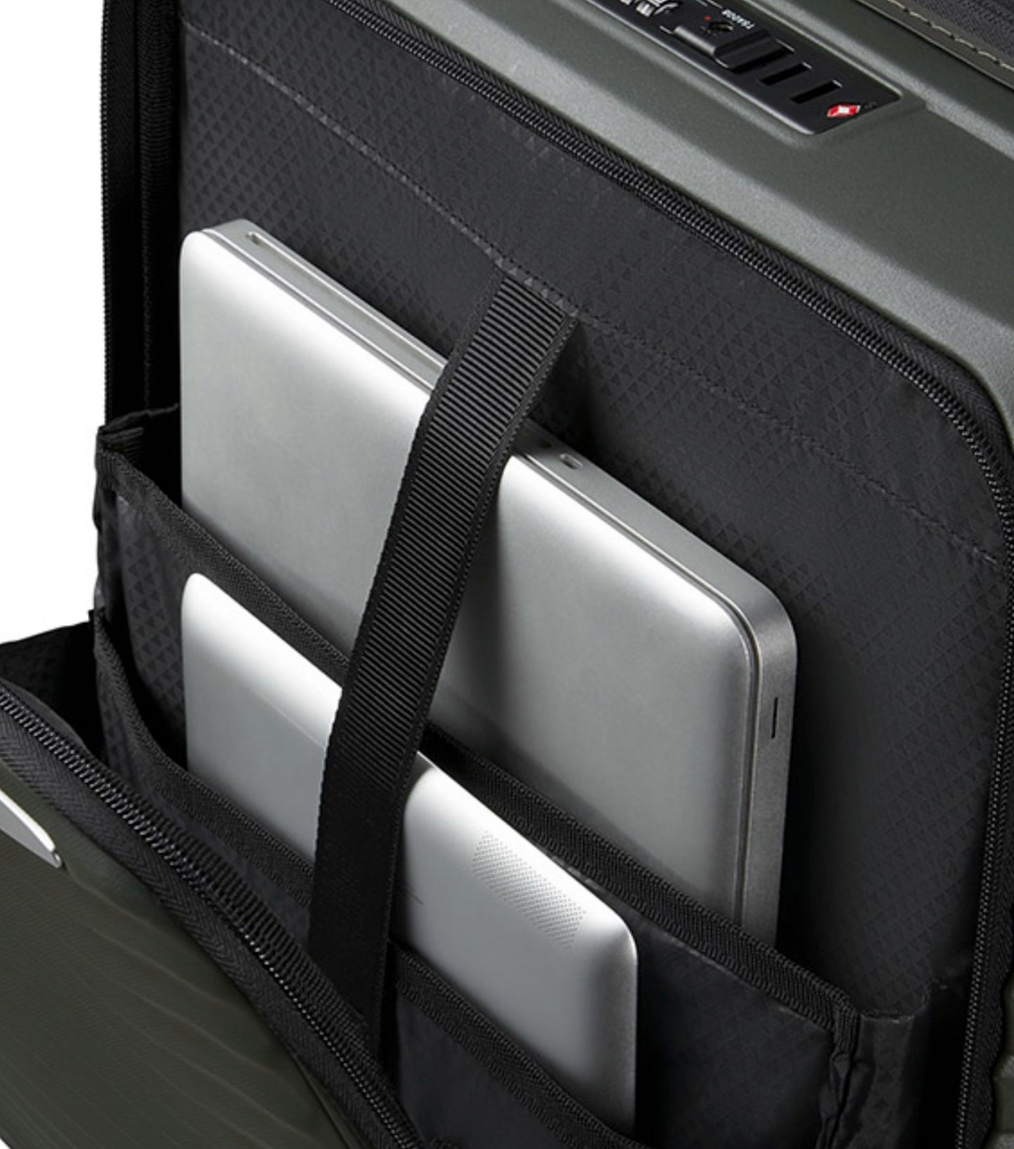 Laptop and tablet pockets in front compartment