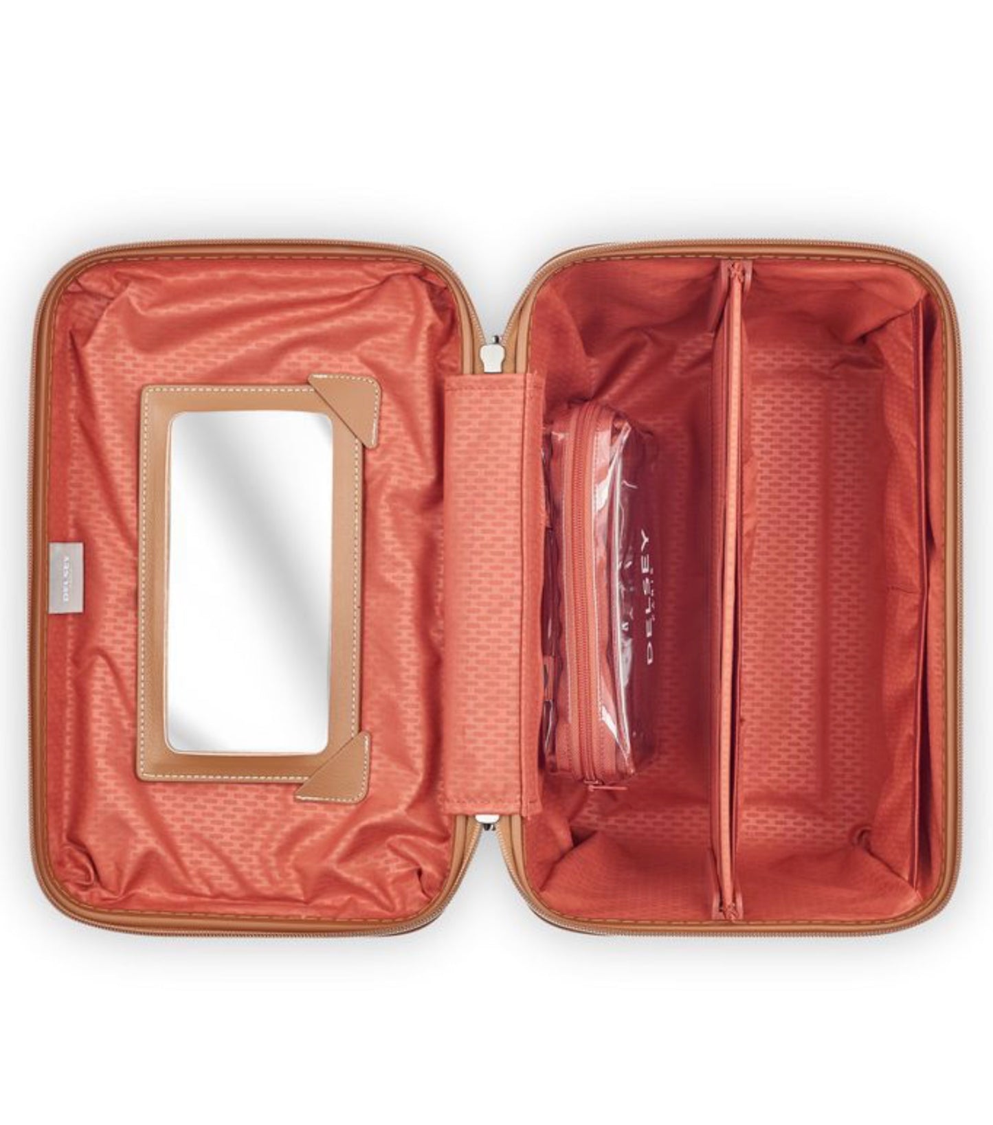 Fully lined interior with removable 1L clear pouch and a mirror