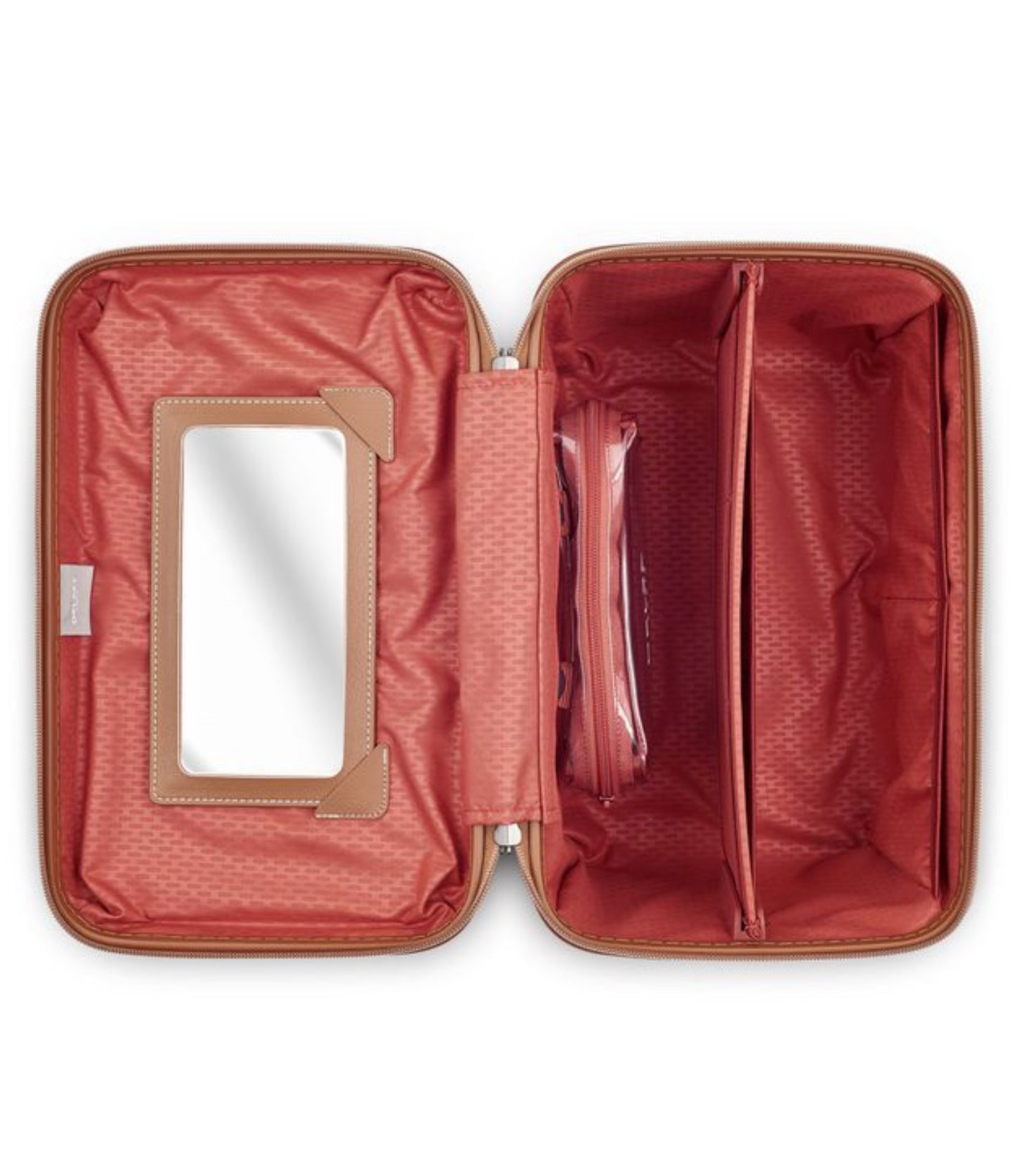 Fully lined interior with removable 1L clear pouch and a mirror