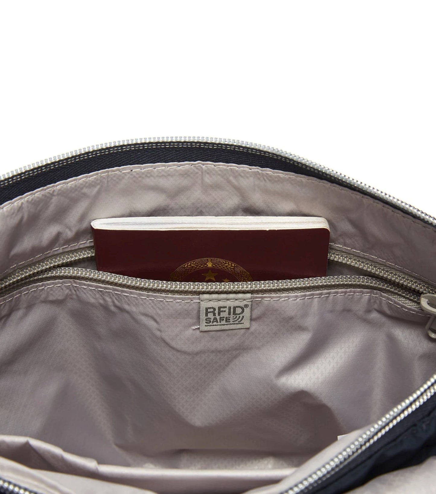 RFID blocking zippered pocket in main compartment