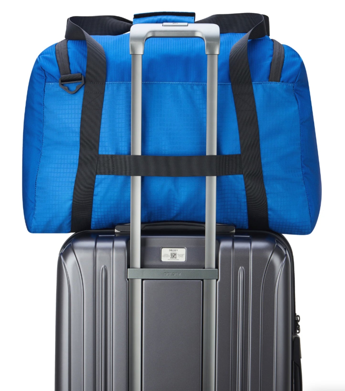 Trolley system compatible allowing the bag to slide over a suitcase handle (sold separately)