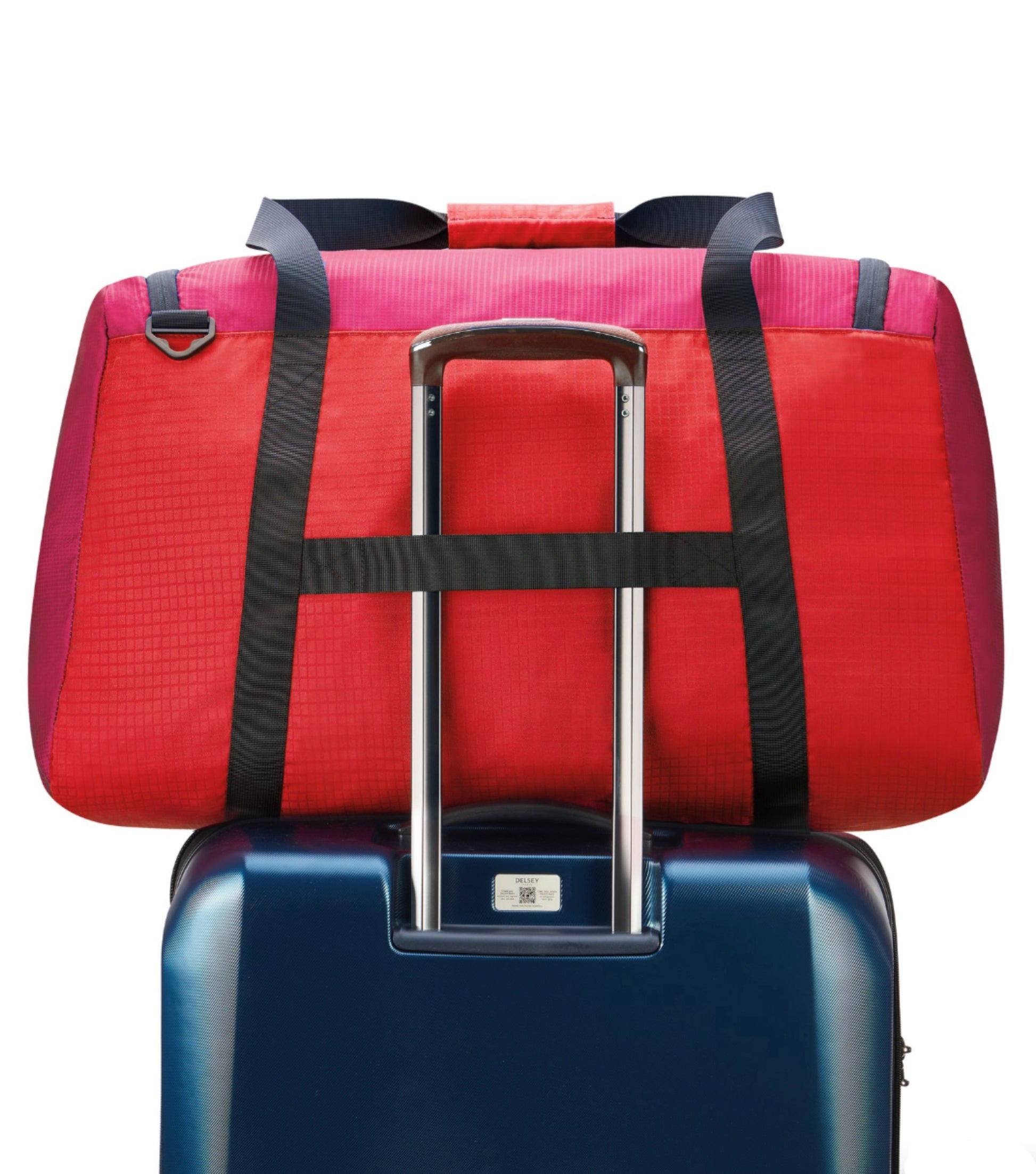 Trolley system compatible allowing the bag to slide over a suitcase handle (sold separately)