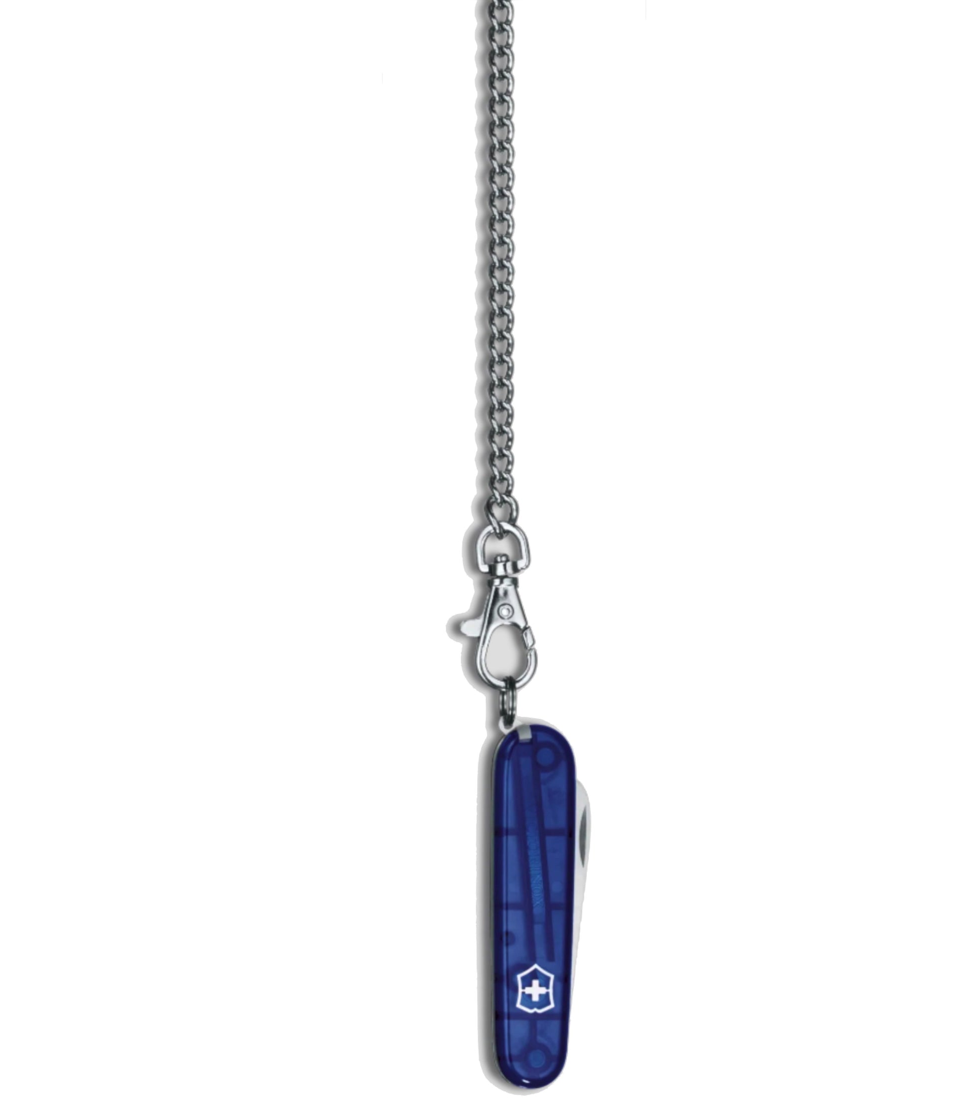 Includes a blade with rounded tip and a chain