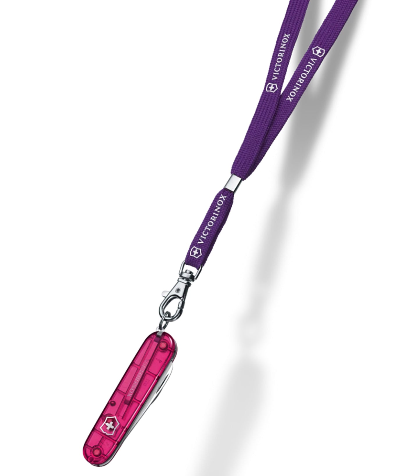 Includes a blade with rounded tip, a chain and a lanyard