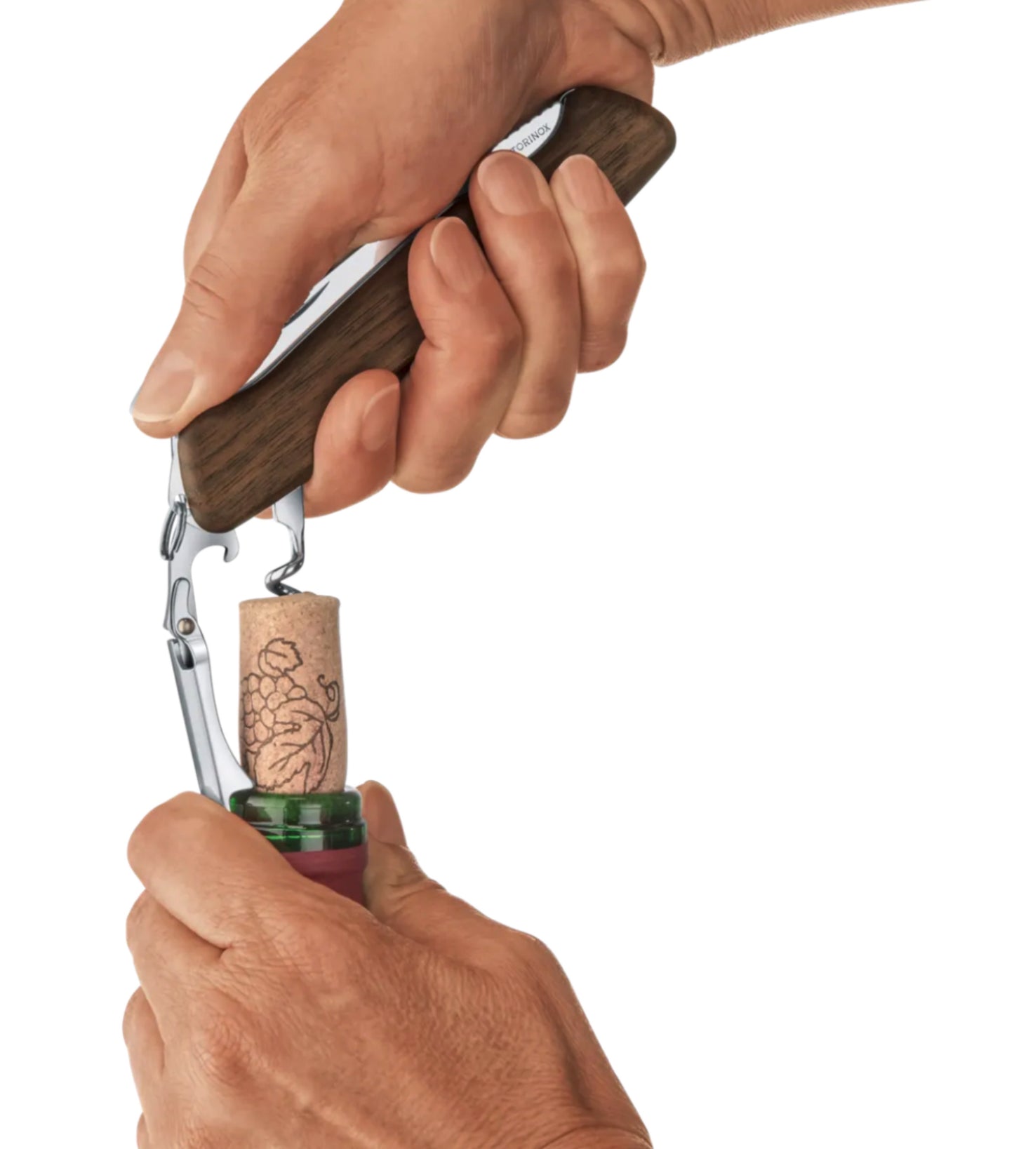 Unique combination tool houses a two-step lever for uncorking