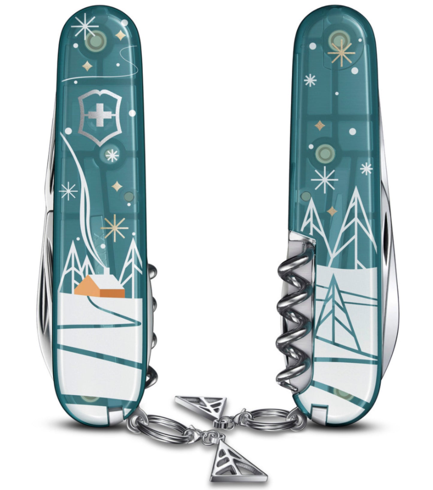 Unique collector’s piece Spartan pocket knife with light ice blue, transparent scales with a magical winter design