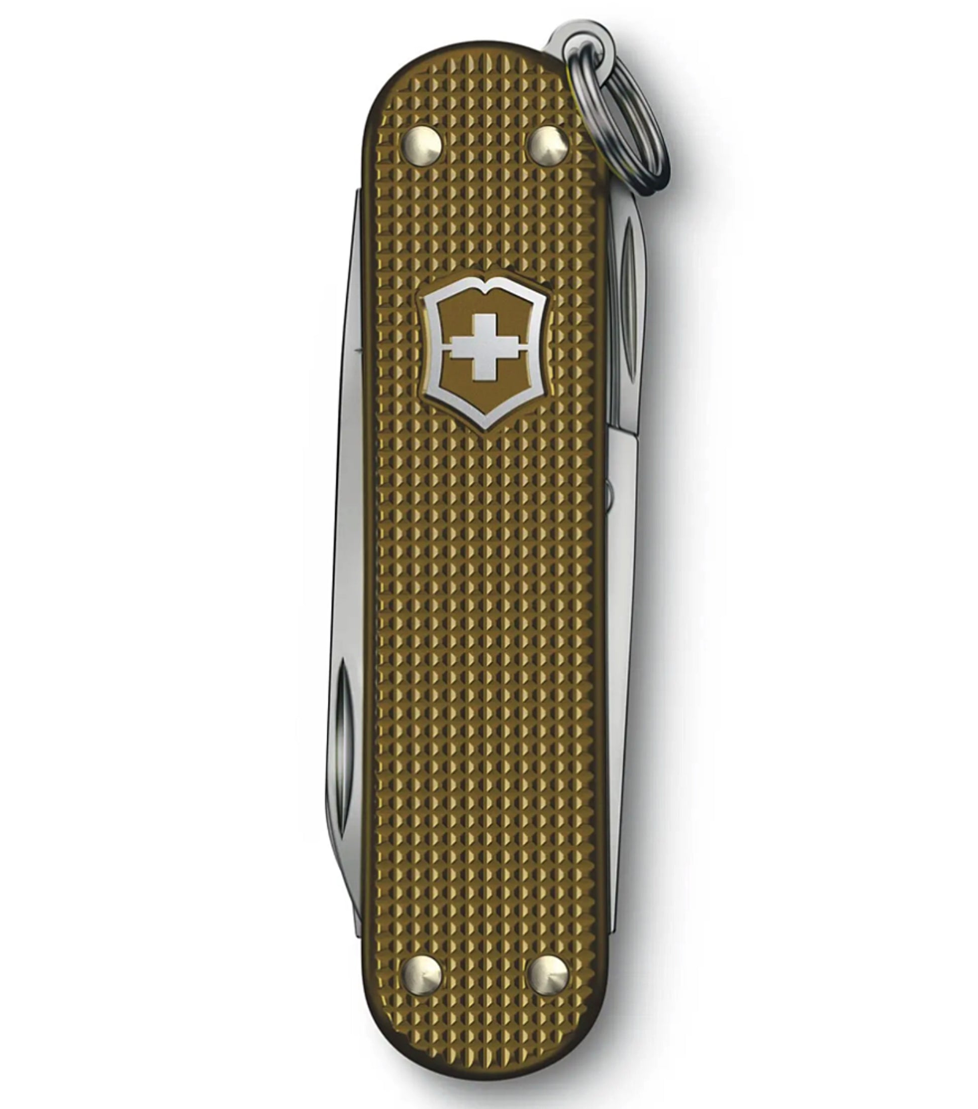 Swiss made 5-function pocket knife with embossed and anodized aluminum scales