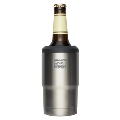 Unscrew silicone seal and insert bottle or can. Replace gasket to secure drink