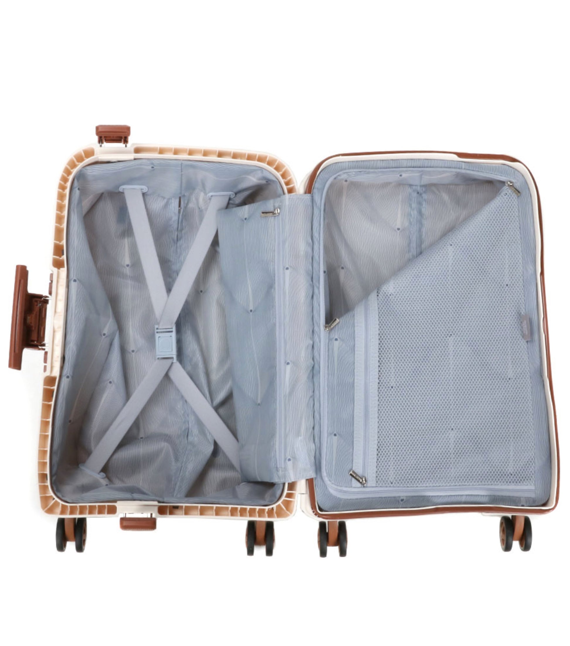 Zipped mesh compartment and packing straps