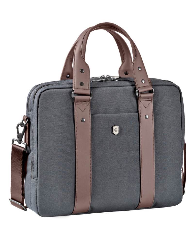 Victorinox Bodmer Dual Compartment 14" Laptop Briefcase - Grey / Brown